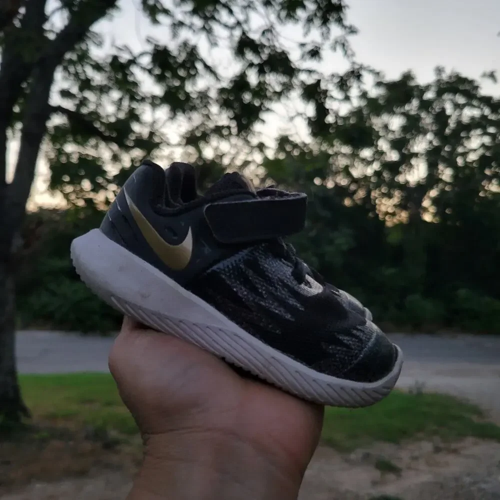Nike Star Runner Shoes Baby Girls Size 5‎ Black Purple Glitter Toddler Sneakers